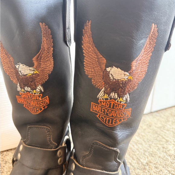 Harley-Davidson Embroidered Eagle Black Leather Men's Boots 8 - Picture 2 of 6